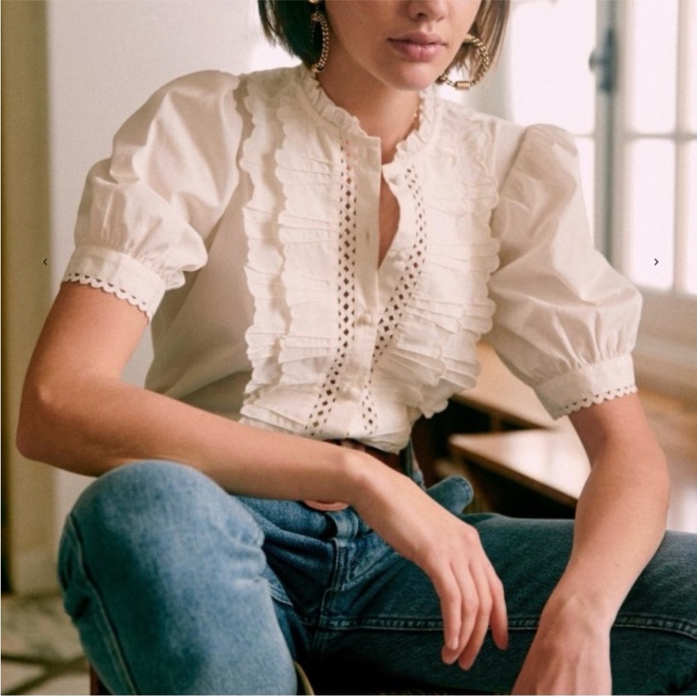 Sezane Waves Blouse in Ecru 38/6 - Picture 3 of 10